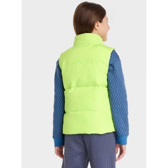 Cat & Jack Lime Green Girl's Puffer Vest Size XL (14/16) - Picture 1 of 11
